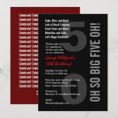 50歳のモダンな誕生日 ブラック ホワイト レッド FIVE OH! W815 招待状 (正面/裏面)