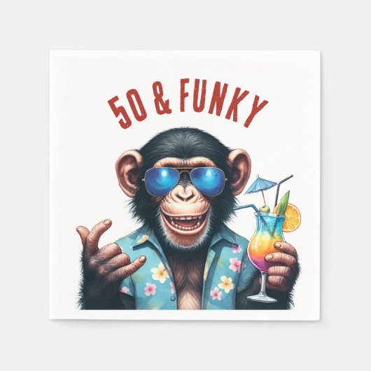 50歳の夏モンキー 50歳の誕生日おめでとう スタンダードカクテルナプキン (正面)