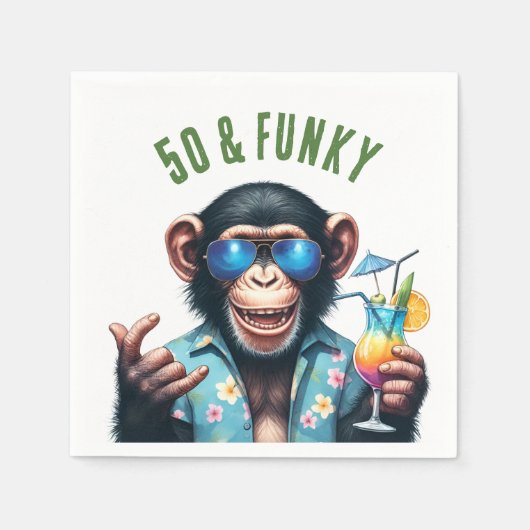 50歳の夏モンキー 50歳の誕生日 スタンダードカクテルナプキン (正面)
