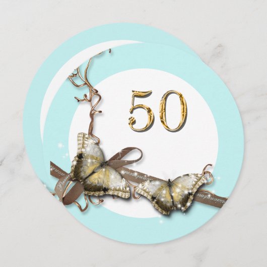 50歳の女性の誕生日|カントリーチョウ 招待状 (正面/裏面)
