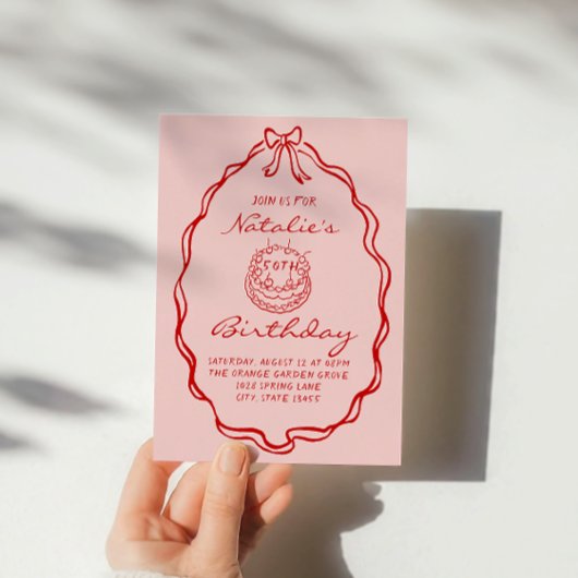 50歳の弓を引いた手描きコケッティ 50歳の誕生日 招待状