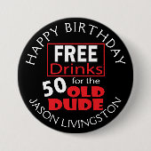 50歳の男のための無料ドリンク | 50th 缶バッジ (正面)