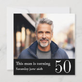 50歳の男性向けモダンな写真入り誕生日カード 招待状 (正面)