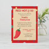 50歳の真っ赤なホットペッパーの誕生日パーティー招待状 招待状 (スタンド正面)