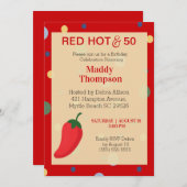 50歳の真っ赤なホットペッパーの誕生日パーティー招待状 招待状 (正面/裏面)