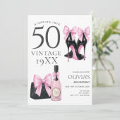 50歳の節目をピンクでお祝いしよう 50歳の誕生日招待状 招待状 (スタンド正面)