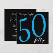 50歳の節目誕生日パーティー | DIY テキスト | 青 招待状 (正面/裏面)