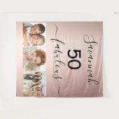 50歳の素敵なカスタム写真サプライズパーティーローズゴールド タペストリー (正面(横))