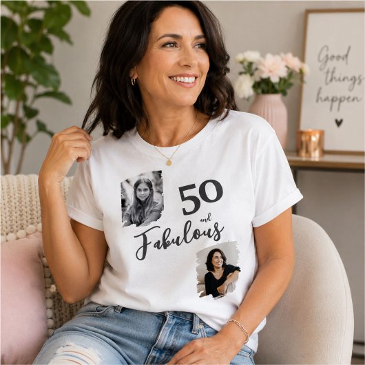 50歳の素敵な誕生日 2枚の写真入り Tシャツ