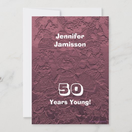 50歳の若い誕生日パーティピンクラグドール 招待状 (正面)