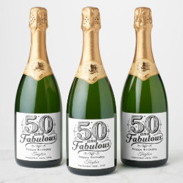 50歳の華やかで素敵なお祝いスワール模様の誕生日おめでとう スパークリングワインラベル