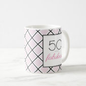 50歳の華やかなピンクの誕生日 コーヒーマグカップ (正面右)
