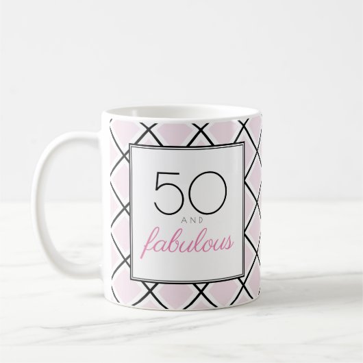 50歳の華やかなピンクの誕生日 コーヒーマグカップ (左)