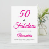 50歳の華やかな誕生日 ホットピンク ブラック 招待状 (スタンド正面)