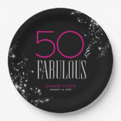 50歳の華やかブラックピンクの輝き 誕生日 ペーパープレート (正面)