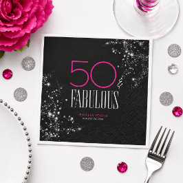 50歳の華麗なるお誕生日 ブラック ピンク ゴージャス スパークル スタンダードカクテルナプキン