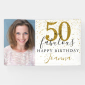 50歳の華麗なる誕生日 エレガントゴールド写真 横断幕 (横)