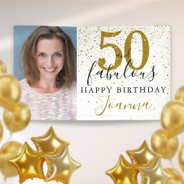 50歳の華麗なる誕生日 エレガントゴールド写真 横断幕
