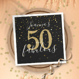 50歳の華麗なる誕生日 ブラック＆ゴールドの50歳の誕生日 スタンダードカクテルナプキン