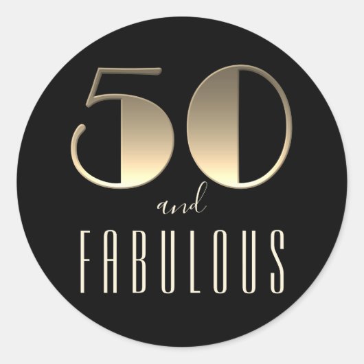 50歳の華麗なる誕生日 ブラック＆ゴールド ラウンドシール (正面)