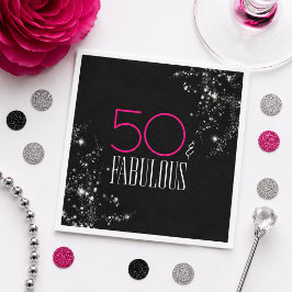 50歳の華麗なる誕生日 ブラック ピンク ゴージャス スパークル スタンダードカクテルナプキン
