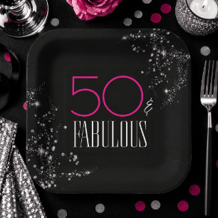 50歳の華麗なる誕生日 ブラック ピンク ゴージャス スパークル ペーパープレート