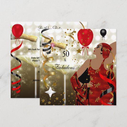 50歳の華麗な女性の誕生日パーティー 招待状 (正面/裏面)