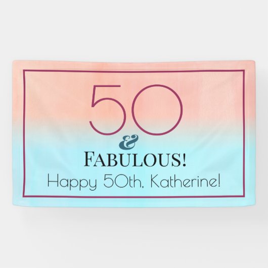 50歳の華麗な誕生日パーティー ピンクとブルー 横断幕 (横)