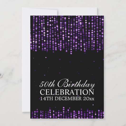 50歳の誕生エレガント日パーティーのスター·紙吹雪·パープル 招待状 (裏面)