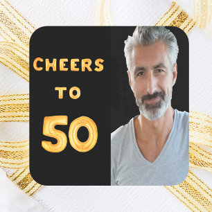 50歳の誕生パーティー応援から50歳の金ゴールドバルーン文字 スクエアシール