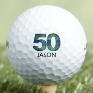 50歳の誕生日おじ・おばギフト - ブルー・チェック柄 ゴルフボール