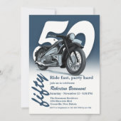 50歳の誕生日おめでとう クラシックバイクでスピードを出す 招待状 (正面)