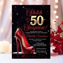 50歳の誕生日おめでとう ゴールドとレッドのハイヒール