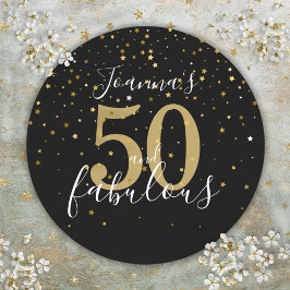 50歳の誕生日おめでとう ゴールドブラックの文字 ラウンドシール
