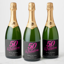 50歳の誕生日おめでとう シックなピンクのスクリプト スパークリングワインラベル