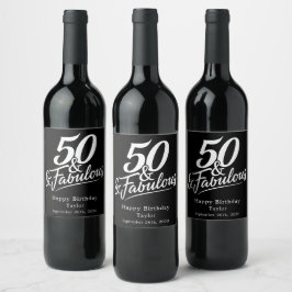 50歳の誕生日おめでとう シックな筆記体デザインのワインラベル ワインラベル