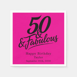 50歳の誕生日おめでとう！スタイリッシュなピンクとブラック スタンダードカクテルナプキン