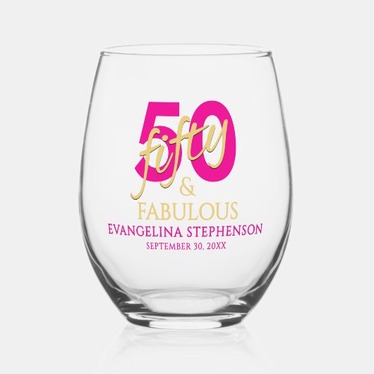 50歳の誕生日おめでとう ステムなしワイングラス (正面)