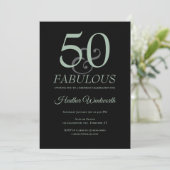 50歳の誕生日おめでとう セージグリーン ブラック 招待状 (スタンド正面)