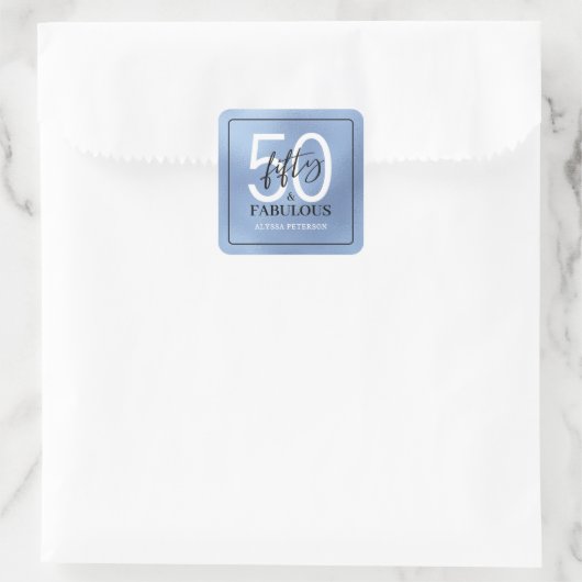50歳の誕生日おめでとう ダスティブルーの筆記体 スクエアシール (バッグ)