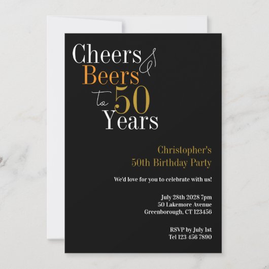 50歳の誕生日おめでとう チアとビールパーティー 招待状 (正面)