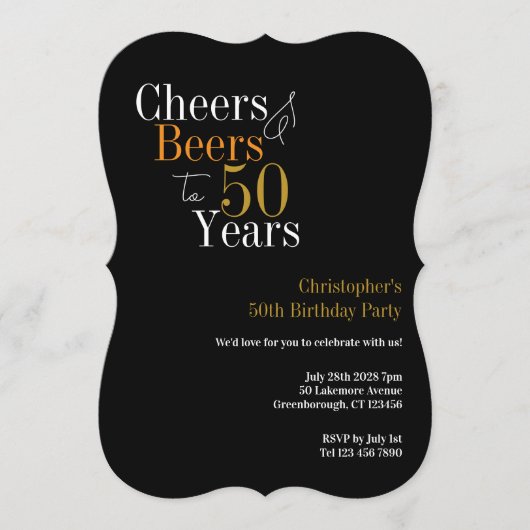 50歳の誕生日おめでとう チアーズ&ビアパーティー 招待状 (正面)