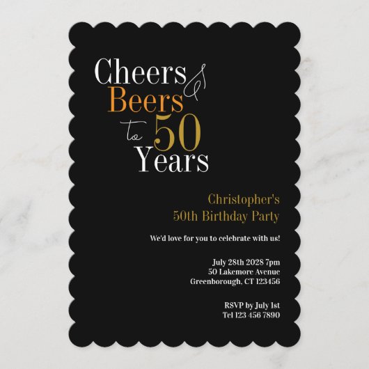 50歳の誕生日おめでとう チアーズ&ビアパーティー 招待状 (正面)