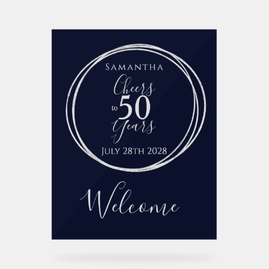 50歳の誕生日おめでとう ネイビーの50年パーティー アクリルサイン (正面)