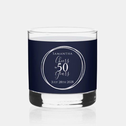 50歳の誕生日おめでとう ネイビーシルバー パーティー ウイスキーグラス (正面)