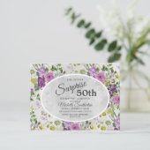 50歳の誕生日おめでとう パープルの水彩花と葉 ポストカード (スタンド正面)