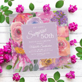 50歳の誕生日おめでとう パープル ピンク 水彩の野の花 招待状