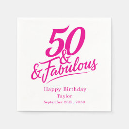 50歳の誕生日おめでとう ピンクとホワイトの華やかさ スタンダードカクテルナプキン