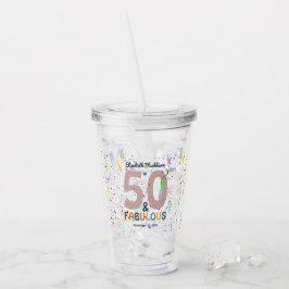 50歳の誕生日おめでとう ピンクのカスタムパーティー アクリルタンブラー