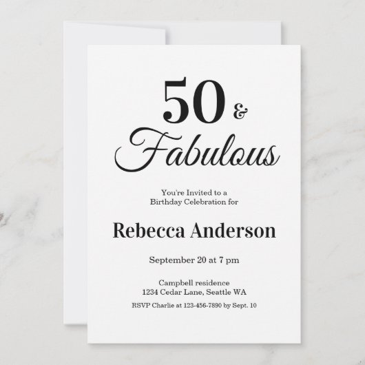 50歳の誕生日おめでとう ファイブティー アンド ファビュラス 招待状 (正面)